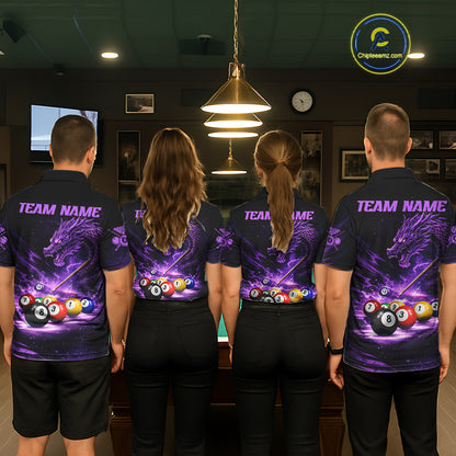 Purple Funny Dragon Thunder Ball Pool Billiard Team Shirt For Women Custom Billiards Ball Attire NYN2700