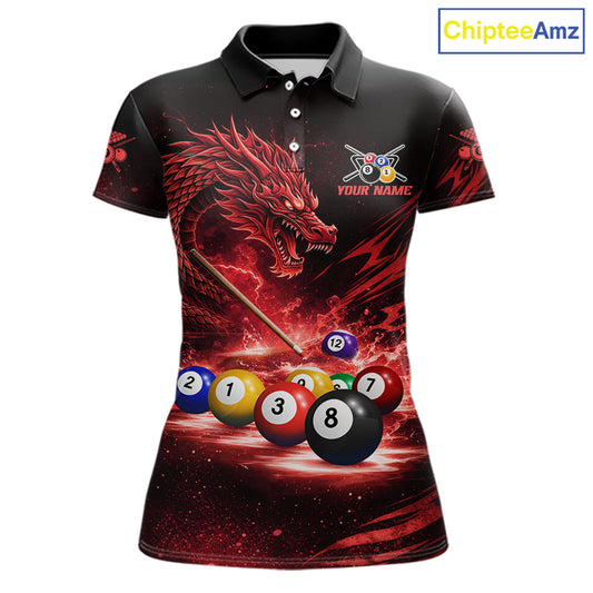 Red Funny Dragon Thunder Ball Pool Billiard Team Shirt For Women Custom Billiards Ball Attire NYN2701