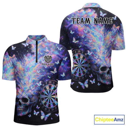 Custom Holographic Smokes Skull Dartboard Men Dart 1/4-Zip Shirt Butterfly Dart Jerseys NYN2709