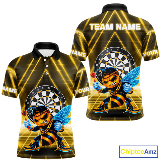 Lightning Yellow Neon Electric Funny Bee Men Dart Polo Shirt Custom Team Name For Darters NYN2710