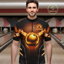 Load image into Gallery viewer, Custom Fire Flame Bowling Jerseys For Men, Personalized Bowling Pin &amp; Ball Team Shirts | Yellow NYN3069