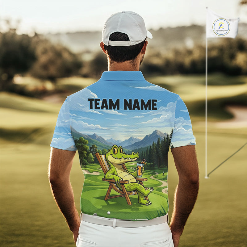 Funny Crocodile Golf Course Golf Polo Shirts For Men Personalized Team Name Golf Attire NYN3250