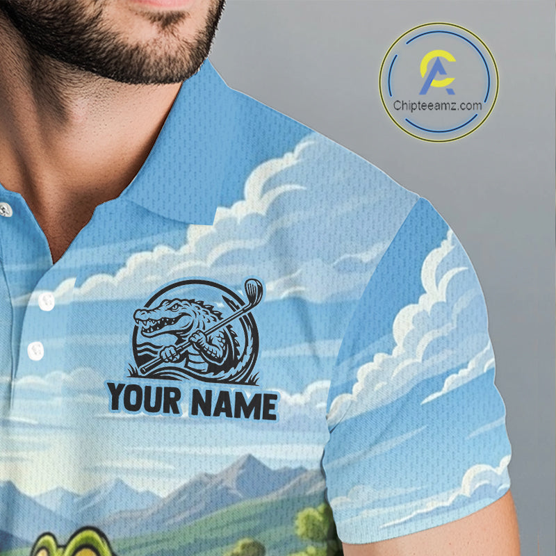 Funny Crocodile Golf Course Golf Polo Shirts For Men Personalized Team Name Golf Attire NYN3250