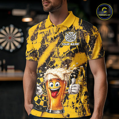 Yellow Grunge Funy Beer Darts Polo & 1/4 Zip For Men Personalized Grunge Dart Team Shirts NYN3241