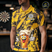 Load image into Gallery viewer, Yellow Grunge Funy Beer Darts Polo &amp; 1/4 Zip For Men Personalized Grunge Dart Team Shirts NYN3241