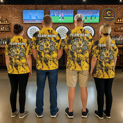 Yellow Grunge Funy Beer Darts Polo & 1/4 Zip For Women Personalized Grunge Dart Team Shirts NYN3241