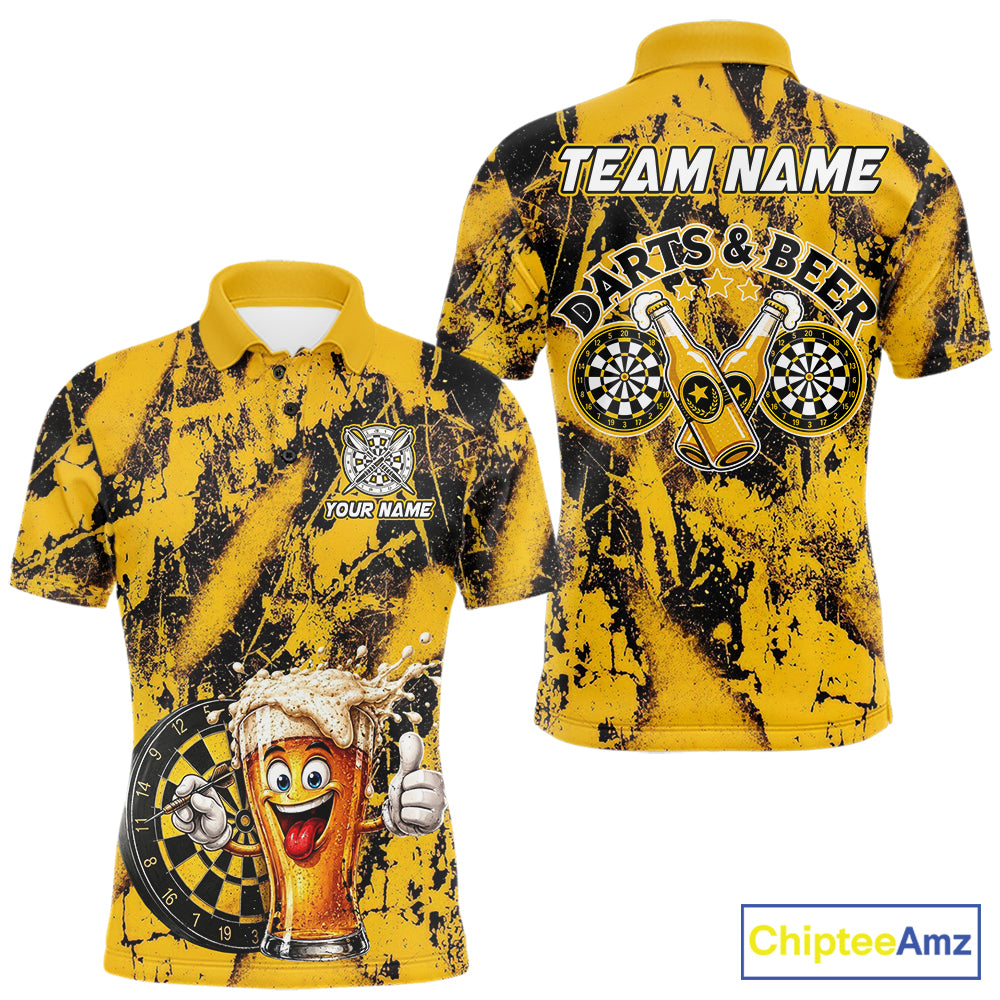 Yellow Grunge Funy Beer Darts Polo & 1/4 Zip For Men Personalized Grunge Dart Team Shirts NYN3241
