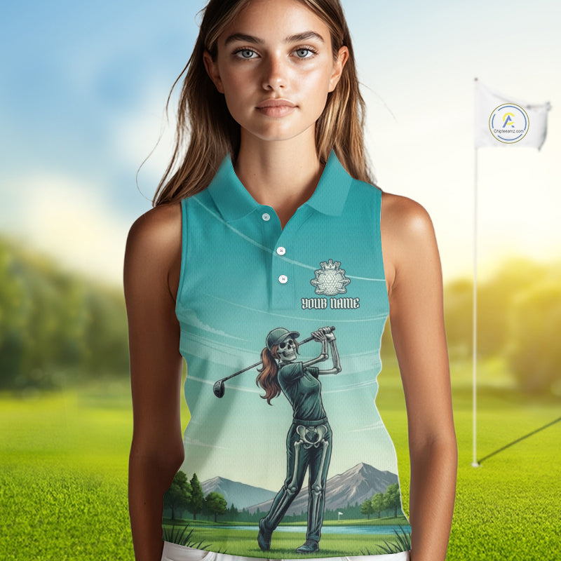 Funny Skeleton Golf Course Golf Sleeveless Polo Shirts For Women Personalized Team Name Golf Clothes NYN3252