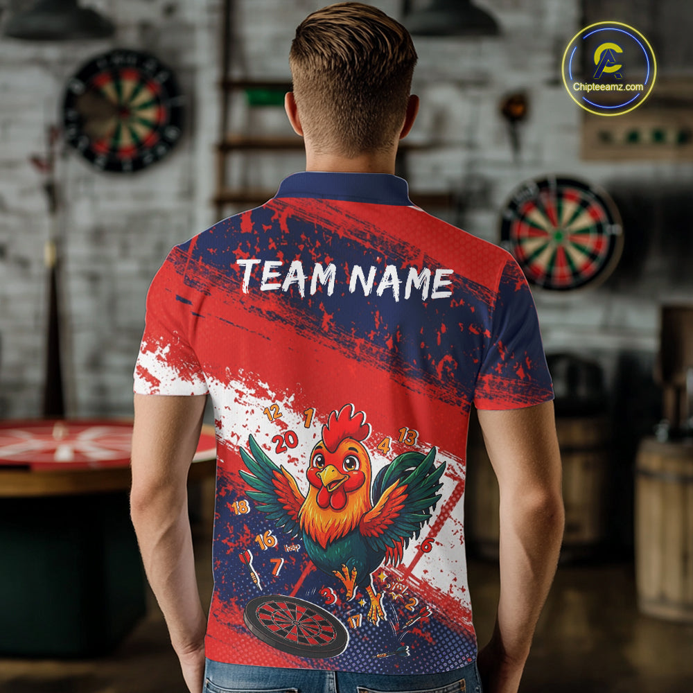 Red, White And Blue Funny Rooster Mens Darts Shirt Personalized Grunge Team Darts Jersey NYN3245