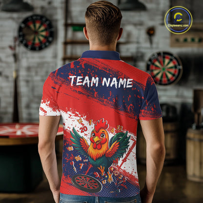 Red, White And Blue Funny Rooster Mens Darts Shirt Personalized Grunge Team Darts Jersey NYN3245