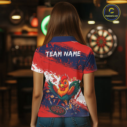 Red, White And Blue Funny Rooster Women Darts Shirt Personalized Grunge Team Darts Jersey NYN3245