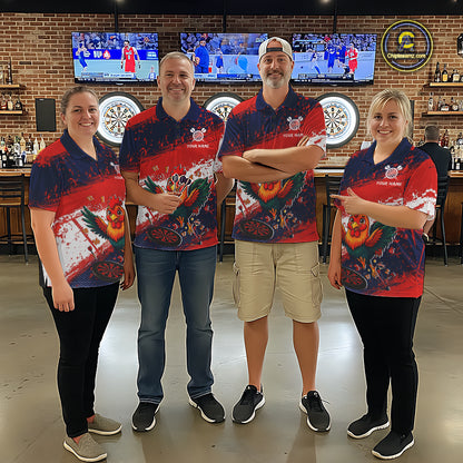 Red, White And Blue Funny Rooster Mens Darts Shirt Personalized Grunge Team Darts Jersey NYN3245