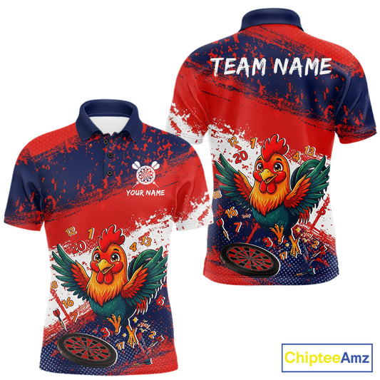 Red, White And Blue Funny Rooster Mens Darts Shirt Personalized Grunge Team Darts Jersey NYN3245
