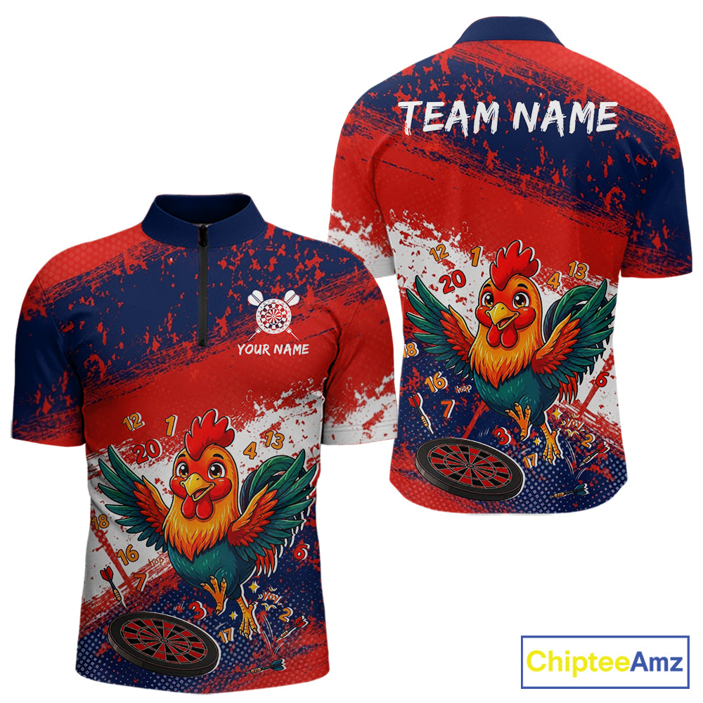 Red, White And Blue Funny Rooster Mens Darts Shirt Personalized Grunge Team Darts Jersey NYN3245