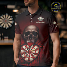 Load image into Gallery viewer, Black And Red Skull Camo Heart Dartboard Darts Polo Shirt For Men Grunge Dart Jerseys NYN1962