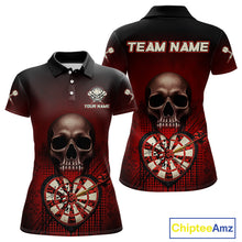Load image into Gallery viewer, Black And Red Skull Camo Heart Dartboard Darts Polo Shirt For Women Grunge Dart Jerseys NYN1962