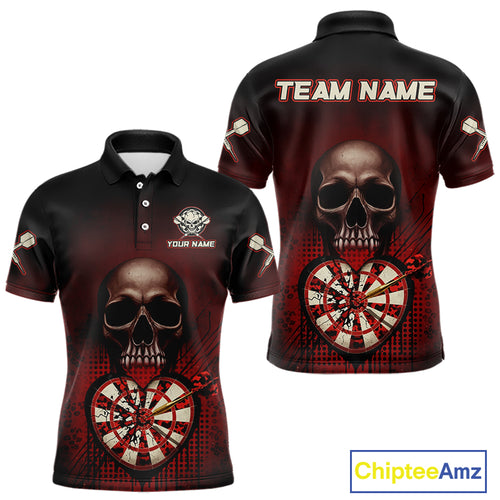 Black And Red Skull Camo Heart Dartboard Darts Polo Shirt For Men Grunge Dart Jerseys NYN1962