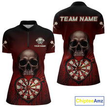 Load image into Gallery viewer, Black And Red Skull Camo Heart Dartboard Darts Quarter-Zip Shirt For Women Grunge Dart Jerseys NYN1962