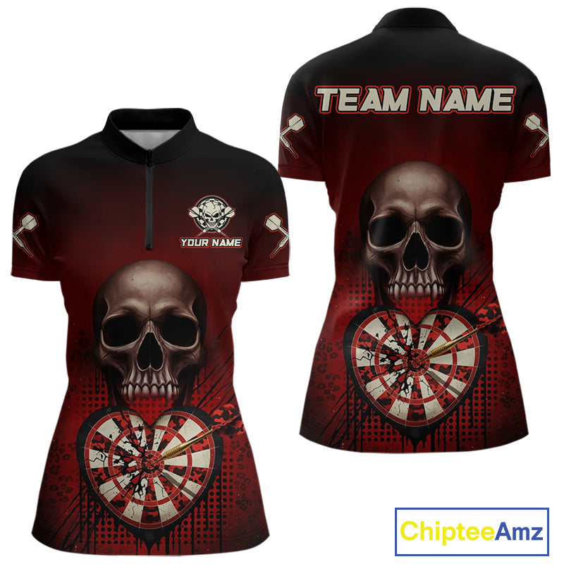 Black And Red Skull Camo Heart Dartboard Darts Quarter-Zip Shirt For Women Grunge Dart Jerseys NYN1962