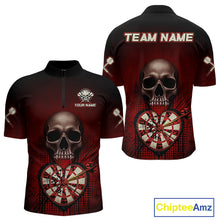 Load image into Gallery viewer, Black And Red Skull Camo Heart Dartboard Darts Quarter-Zip Shirt For Men Grunge Dart Jerseys NYN1962