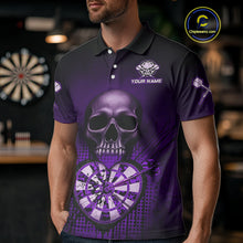 Load image into Gallery viewer, Black And Purple Skull Camo Heart Dartboard Darts Polo Shirt For Men Grunge Dart Jerseys NYN1963