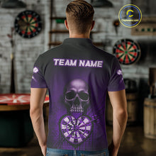 Load image into Gallery viewer, Black And Purple Skull Camo Heart Dartboard Darts Polo Shirt For Men Grunge Dart Jerseys NYN1963