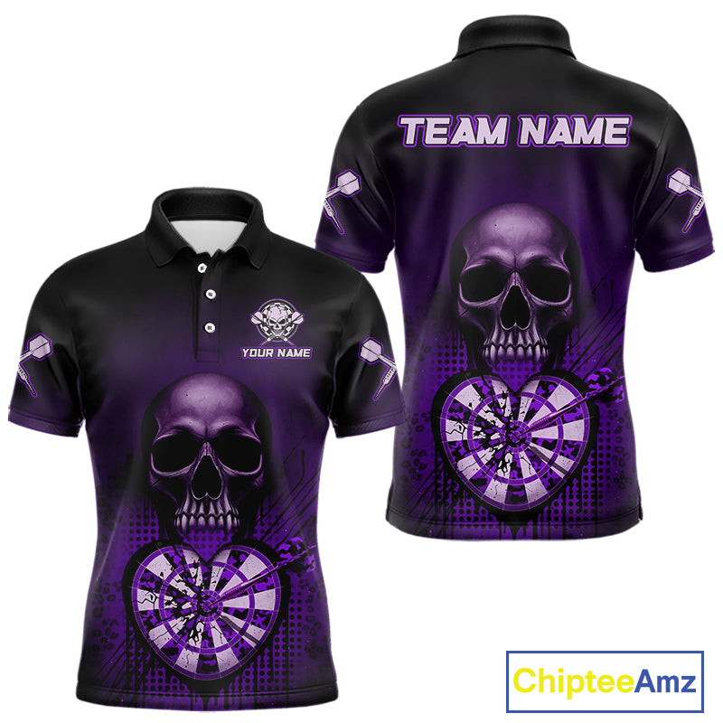 Black And Purple Skull Camo Heart Dartboard Darts Polo Shirt For Men Grunge Dart Jerseys NYN1963