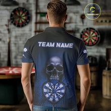 Load image into Gallery viewer, Black And Blue Skull Camo Heart Dartboard Darts Polo Shirt For Men Grunge Dart Jerseys NYN1964