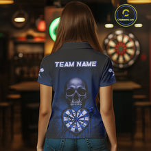Load image into Gallery viewer, Black And Blue Skull Camo Heart Dartboard Darts Polo Shirt For Women Grunge Dart Jerseys NYN1964