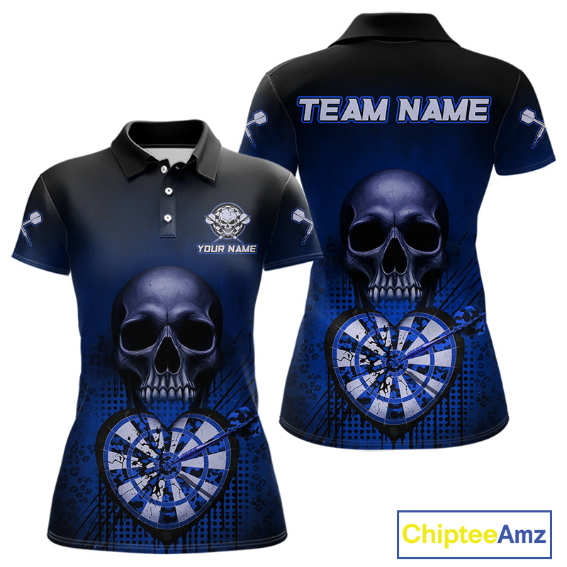 Black And Blue Skull Camo Heart Dartboard Darts Polo Shirt For Women Grunge Dart Jerseys NYN1964