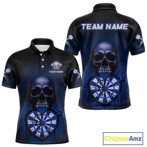 Black And Blue Skull Camo Heart Dartboard Darts Polo Shirt For Men Grunge Dart Jerseys NYN1964