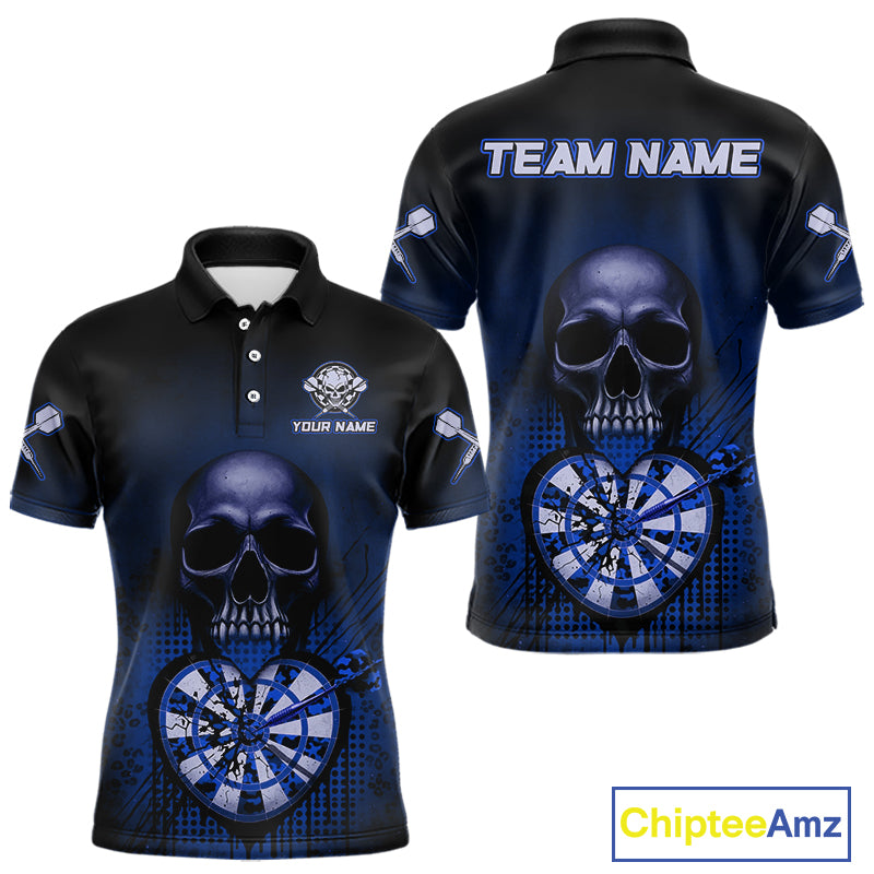 Black And Blue Skull Camo Heart Dartboard Darts Polo Shirt For Men Grunge Dart Jerseys NYN1964