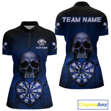 Load image into Gallery viewer, Black And Blue Skull Camo Heart Dartboard Darts Quarter-Zip Shirt For Women Grunge Dart Jerseys NYN1964