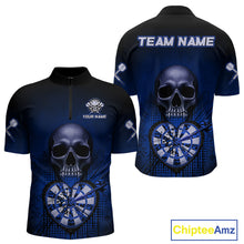Load image into Gallery viewer, Black And Blue Skull Camo Heart Dartboard Darts Quarter-Zip Shirt For Men Grunge Dart Jerseys NYN1964