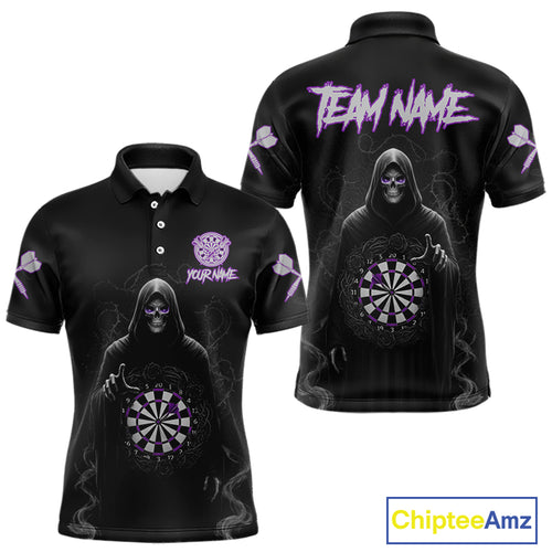 Custom Roses Dartboard Purple Grim Reaper Men Darts Polo Shirt Darts Jersey NYN1972