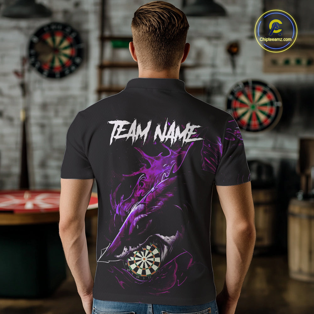 Personalized Purple Horror Shark Men Darts Polo League Shirts Funny Grunge Dart Jerseys NYN2220