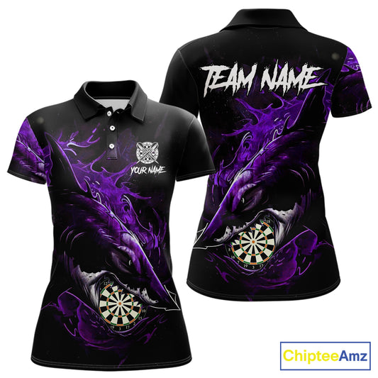 Personalized Purple Horror Shark Women Darts Polo League Shirts Funny Grunge Dart Jerseys NYN2220