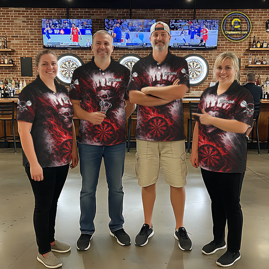 Red Crown Skull Fire Flame Dartboard Women Darts Quarter-zip Shirt Custom Grunge Dart Team Jerseys NYN2514