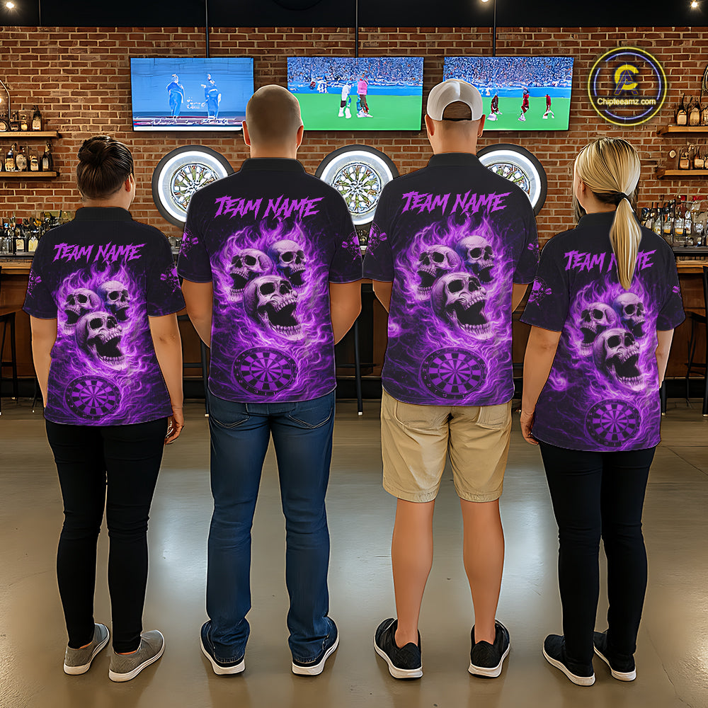 Purple Skulls Fire Flame Dartboard Darts Polo Shirt For Women Personalized Dart Team Jerseys NYN2517