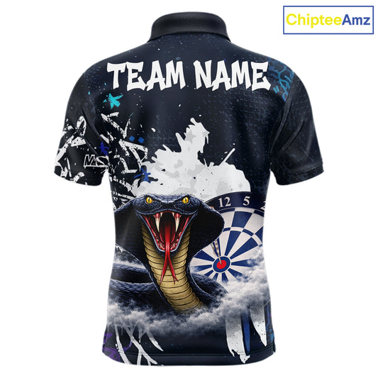 Funny Blue Smoke Cobra Men Darts Polo & Quarter-Zip Shirt Custom Graffiti Dart Team Jerseys NYN3078