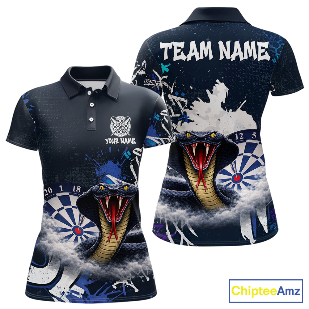 Funny Blue Smoke Cobra Women Darts Polo & Quarter-Zip Shirt Custom Graffiti Dart Team Jerseys NYN3078