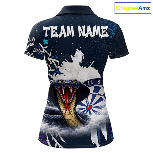 Funny Blue Smoke Cobra Women Darts Polo & Quarter-Zip Shirt Custom Graffiti Dart Team Jerseys NYN3078