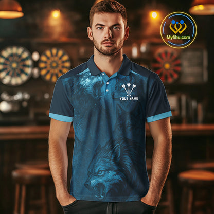 Men’s Team Darts Shirt With Dark Navy Wolves And Grunge Dartboard Pattern NYN0306