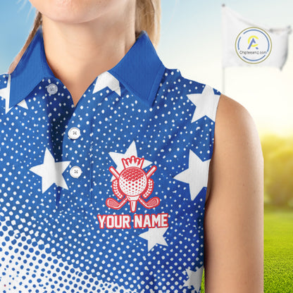 Red, Blue And White American Flag Golf Sleeveless Polo Shirts For Women Custom Patriot Golf Team Tournament NYN3255