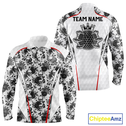 Black And White Skull Roses Golf Polo Shirts For Men Custom Golf Team Attire For Golfers NYN3256