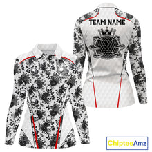 Load image into Gallery viewer, Black And White Skull Roses Golf Polo Shirts For Women Custom Golf Team Attire For Golfers NYN3256