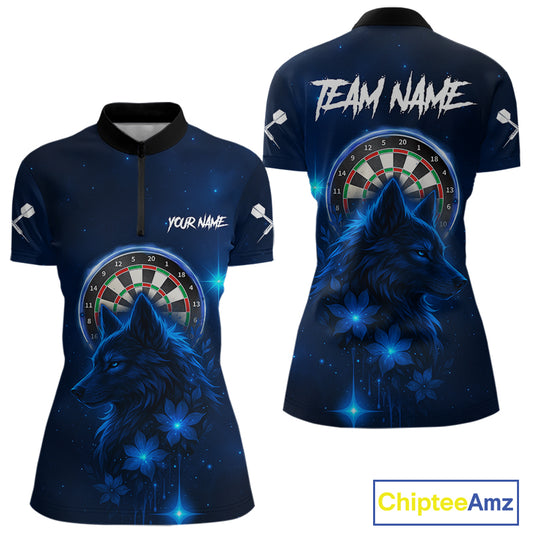 Blue Dark Lightning Wolf Dartboard Women's Darts Shirt - Custom Team Jersey NYN0577