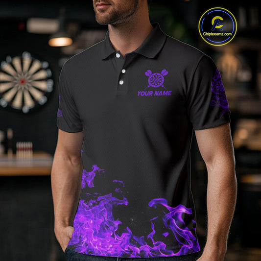 Custom Purple Flames Skull Dart Arrow Dart Men Polo Jerseys Flame Dart Team Shirt NYN1708