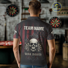 Load image into Gallery viewer, Custom Red Gothic Skulls Dartboard Patriotic Men Darts Polo Shirt US Flag Darts Jersey NYN1974