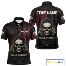 Load image into Gallery viewer, Custom Red Gothic Skulls Dartboard Patriotic Men Darts Polo Shirt US Flag Darts Jersey NYN1974
